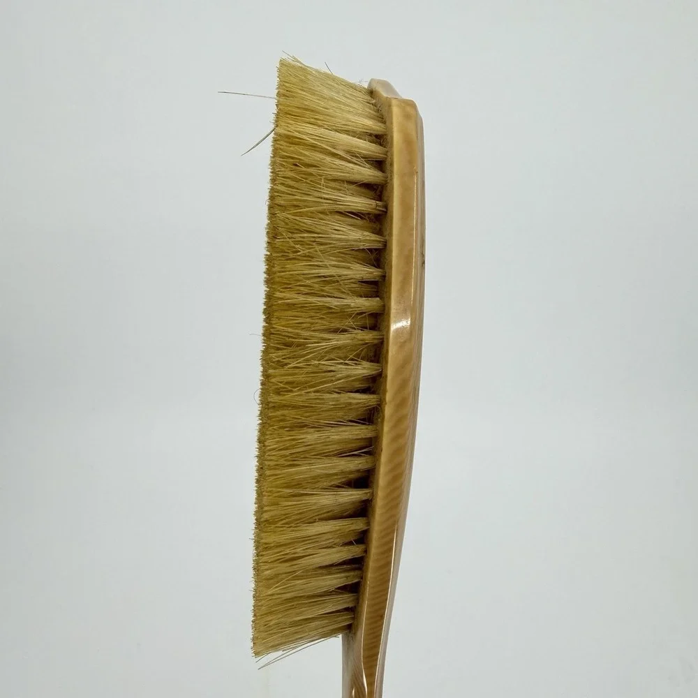 Vtg‎ Beveled Faux Woodgrain Vanity Hair Brush Crest Shape Floral Design 8.25